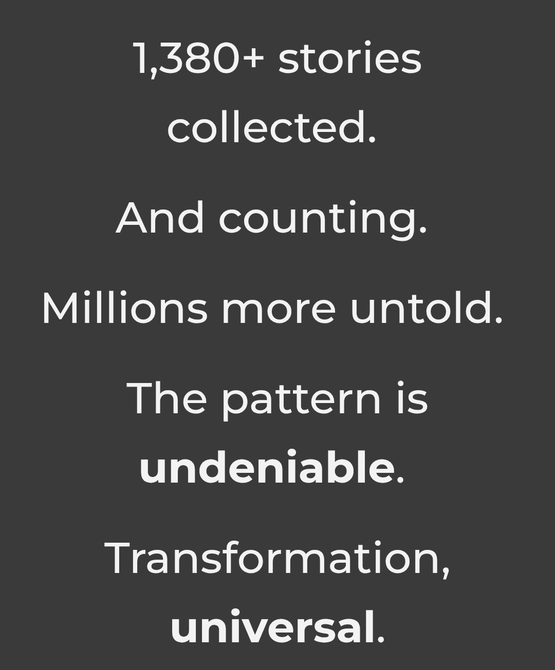 1,380+ stories collected. And counting. Millions more untold.